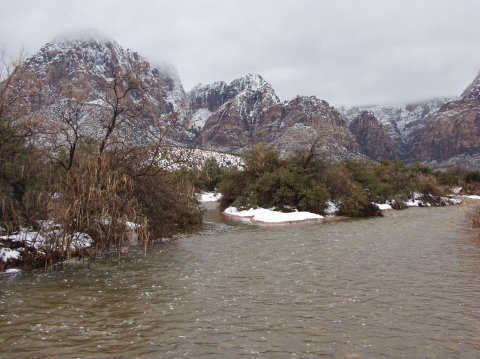 Snow and water in the desert